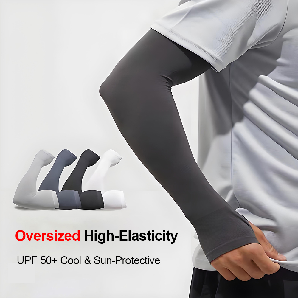 Cycling Arm Warmers - ปลอกแขนกันแดดสำหรับผู้ชายไซส์ใหญ่ ป้องกันรังสียูวี ระบายความร้อน สำหรับขับรถ ผ้าไหมน้ำแข็ง ยืดหยุ่น