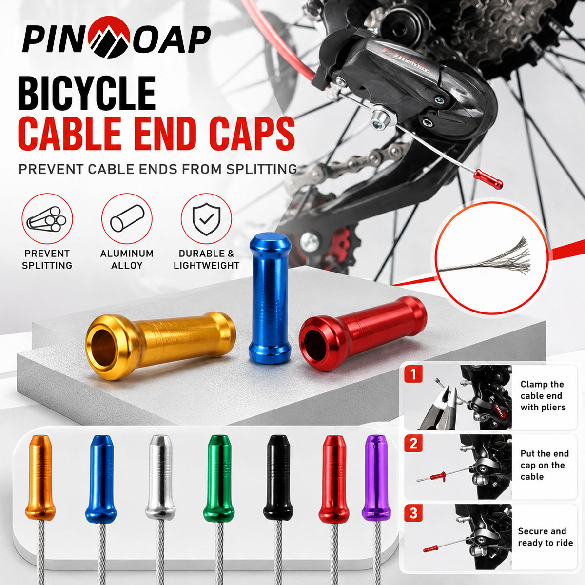 Cycling Gear Tips - PINMOAP 100 ชิ้น ปลอกปลายสายอะลูมิเนียมสำหรับจักรยาน ปลอกปลายสายเบรก ปลอกปลายสายเกียร์