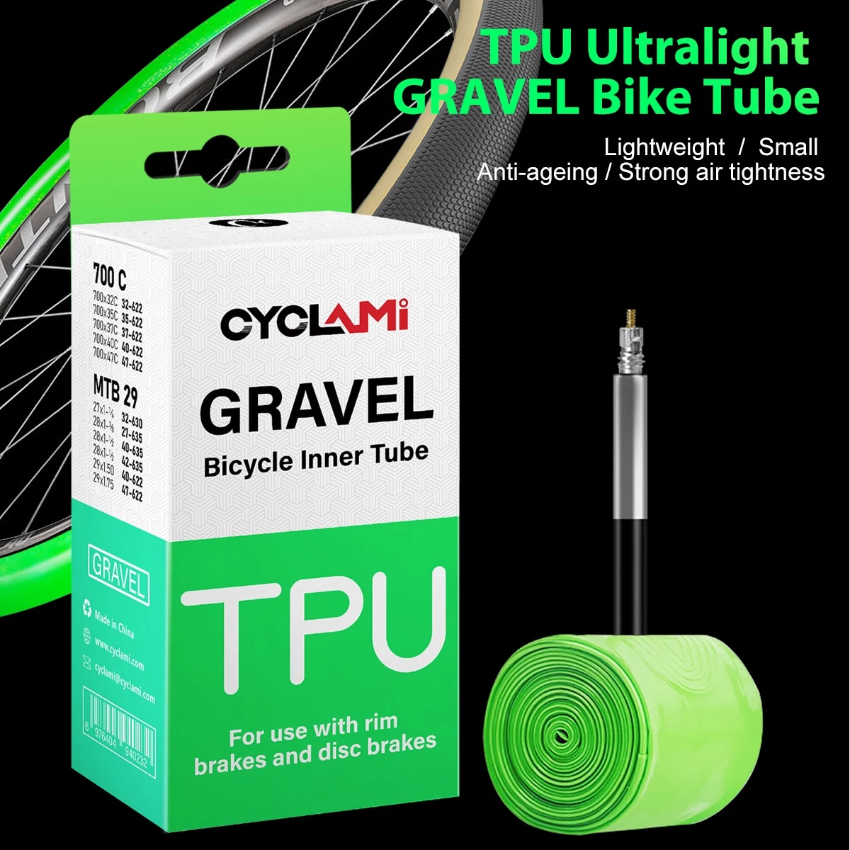 Gravel Bike Tires - Cyclami ยางล้อจักรยานเสือหมอบเสือภูเขาขนาด29ด้านใน TPU วาล์วฝรั่งเศส FV 45มม.