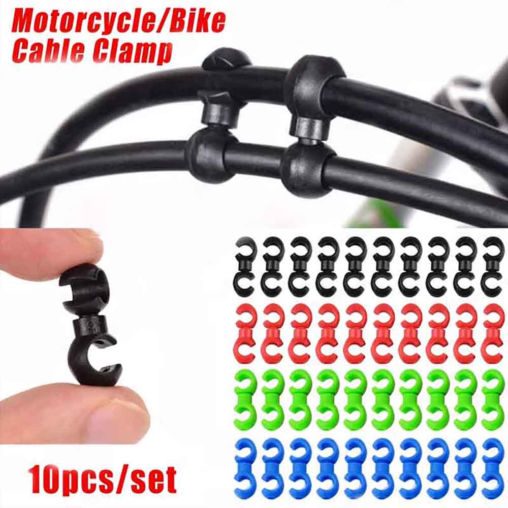 Cycling Gear Guide - คลิปรูปตัว S สำหรับจักรยาน 10 ชิ้น คลิปจัดระเบียบสายเบรกและสายเกียร์แบบหมุนได้